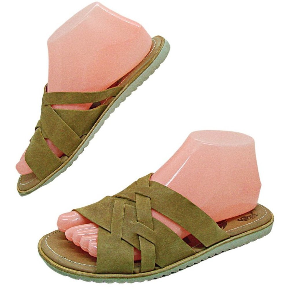 Sorel Womens Tan Ella Weave Leather Classic Open Toe Slip On Slide Sandal Size 7